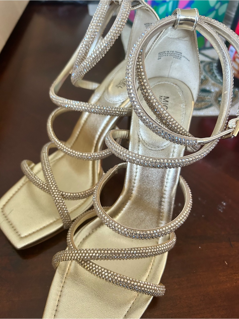 Michael Kors Imani Embellished Metallic Faux Suede Sandals
